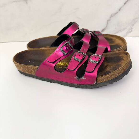 Birkenstock Women Florida Sandal Size 7 Birko Flor Metallic Strappy Pink Fuchsia - Picture 2 of 12